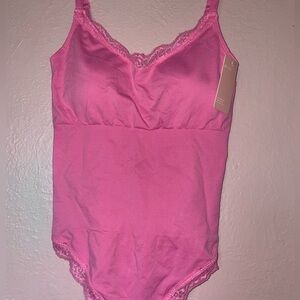 Pink Lace Trim Shapewear Bodysuit
